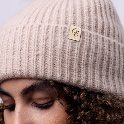 Satin Lined Beanie with Pom - Carrie in Sand
