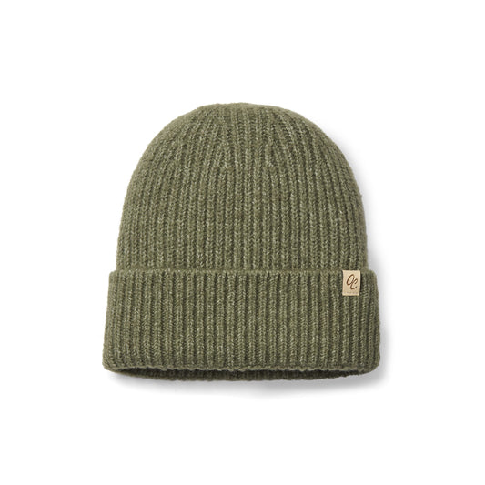 Satin Lined Knitted Beanie Hat - Ella in Olive Green
