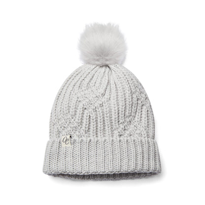 Satin Lined Knitted Beanie Hat - Grey with Pom Pom