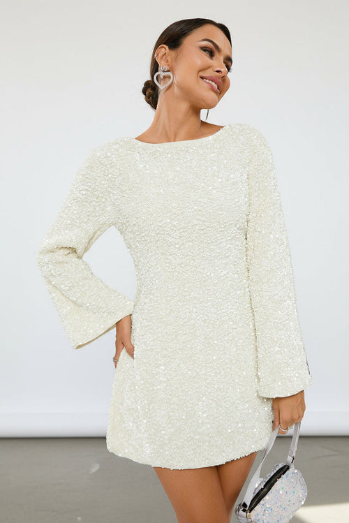 Bow-Back Glitter Mini Dress