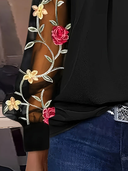 Calista | Black Top with Floral Sleeves