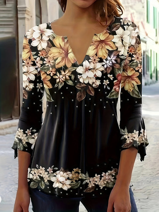 Marivelle | Floral V-Neck Top