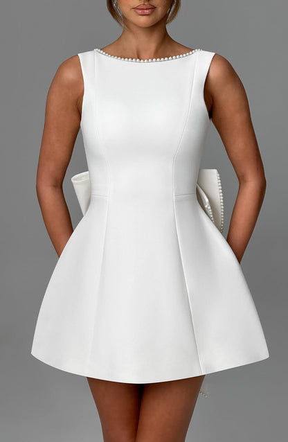 Liora | Pearl-Detail Ivory Mini Dress