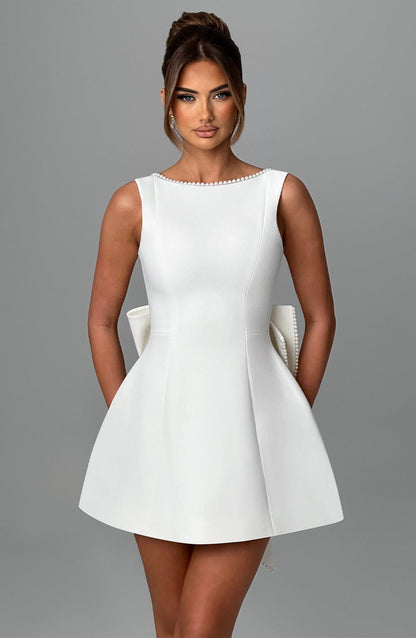 Liora | Pearl-Detail Ivory Mini Dress