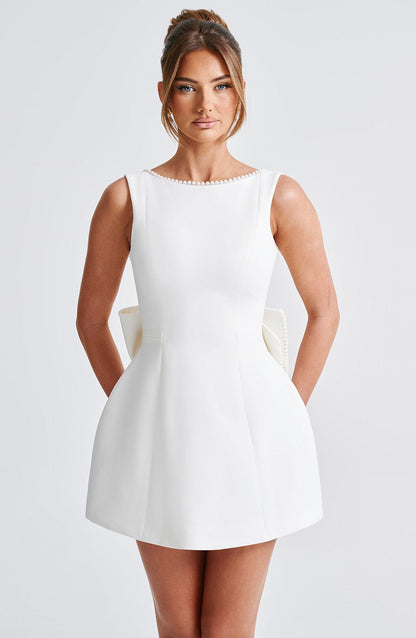 Liora | Pearl-Detail Ivory Mini Dress