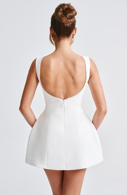 Liora | Pearl-Detail Ivory Mini Dress