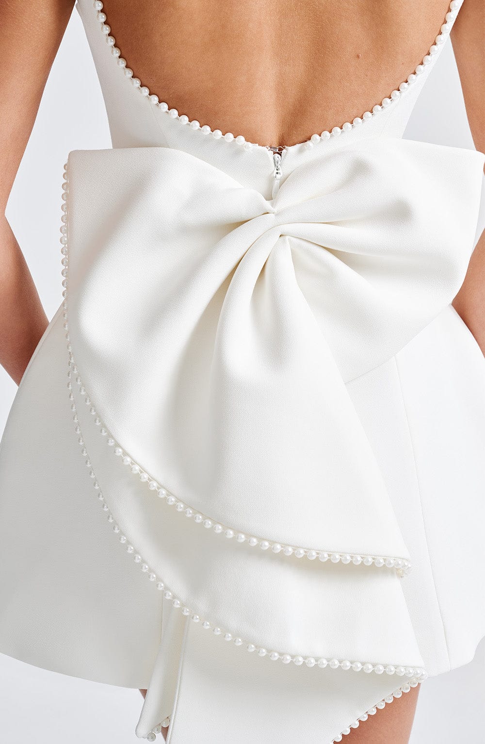 Liora | Pearl-Detail Ivory Mini Dress