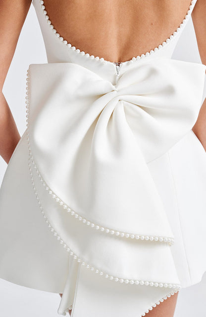 Liora | Pearl-Detail Ivory Mini Dress