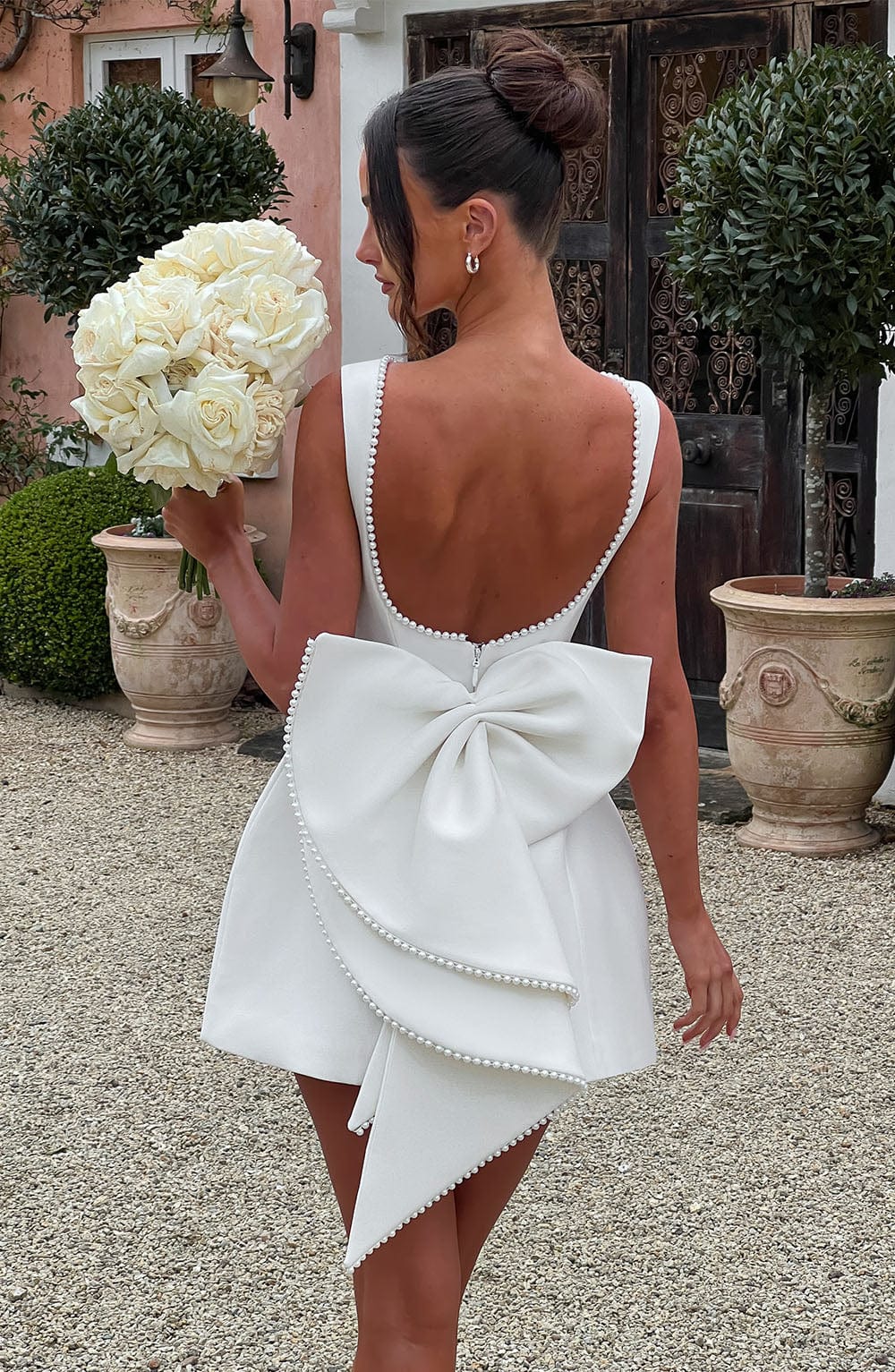 Liora | Pearl-Detail Ivory Mini Dress