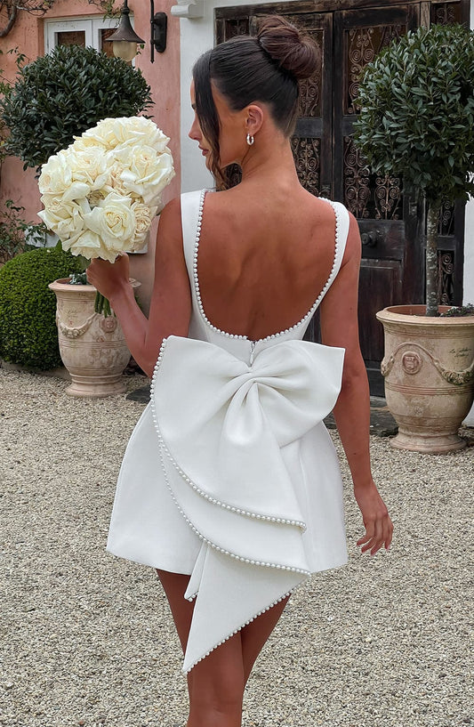 Liora | Pearl-Detail Ivory Mini Dress