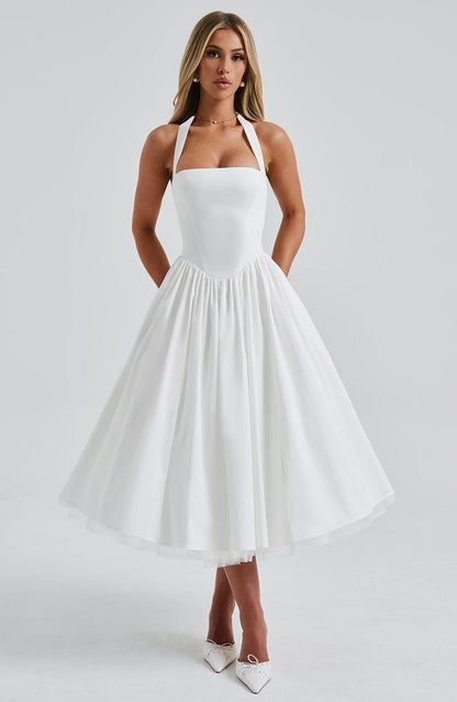Valenne | Ivory Midi Halter Dress
