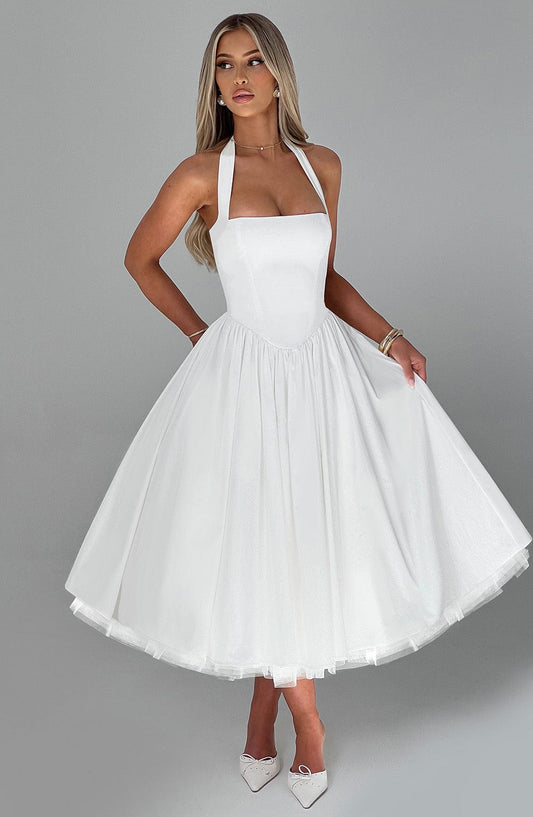 Valenne | Ivory Midi Halter Dress