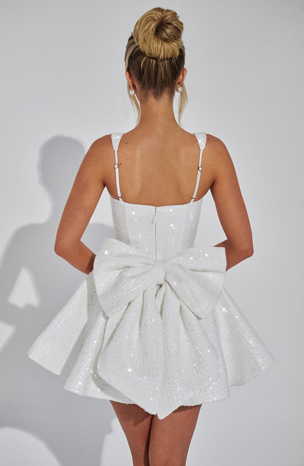 Ardeline | Ivory Sequin Tweed Mini Dress