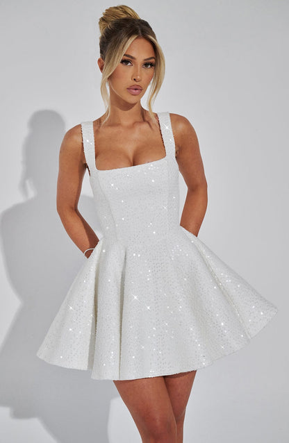Ardeline | Ivory Sequin Tweed Mini Dress