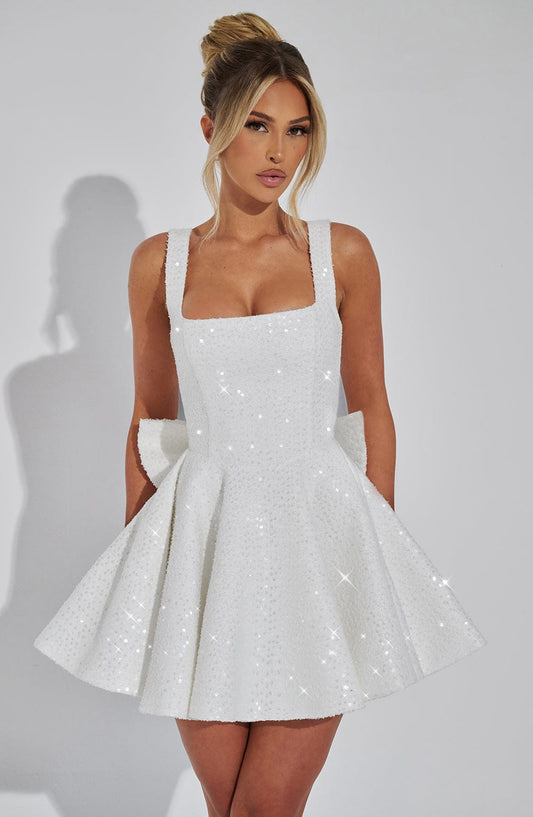 Ardeline | Ivory Sequin Tweed Mini Dress