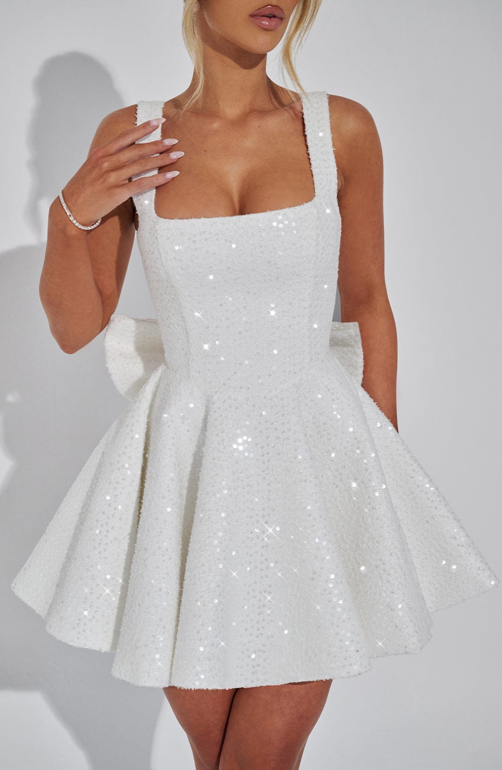 Ardeline | Ivory Sequin Tweed Mini Dress
