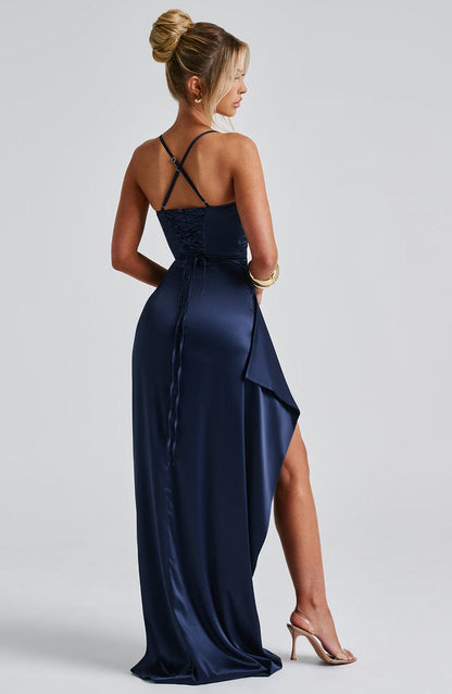 Evelyne | Navy Satin Maxi Gown