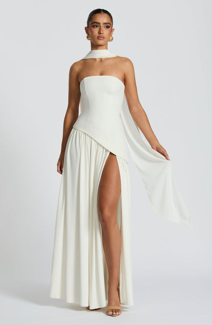 Isolde | Ivory Crepe & Chiffon Maxi Gown