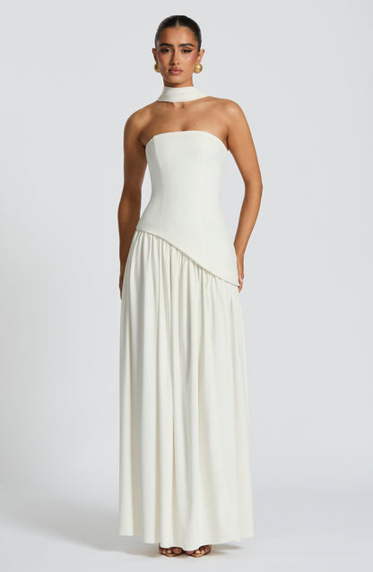 Isolde | Ivory Crepe & Chiffon Maxi Gown