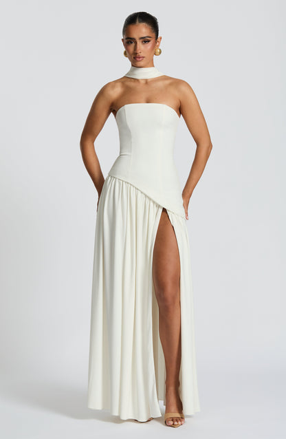Isolde | Ivory Crepe & Chiffon Maxi Gown