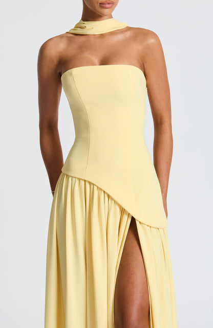 Elara | Lemon Crepe & Chiffon Maxi Gown