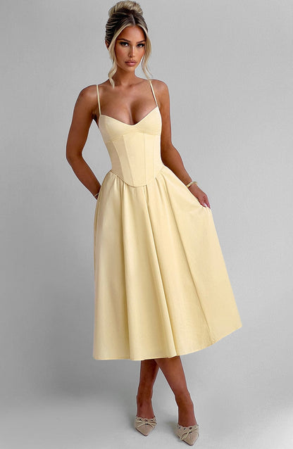 Solenne | Lemon Corset Midi Dress