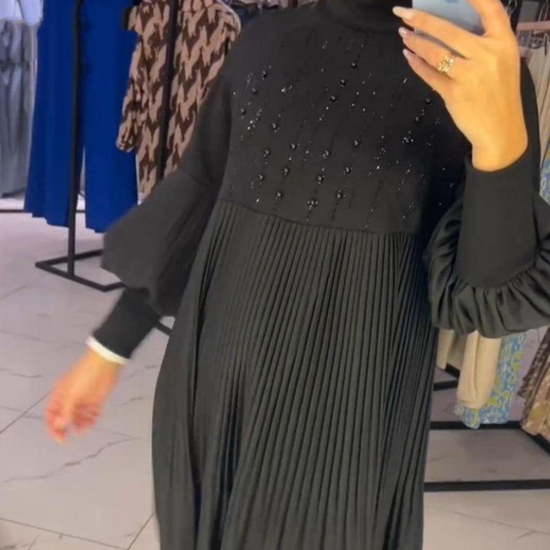 Luna | Elegant Pleated Dress with Puff Sleeves